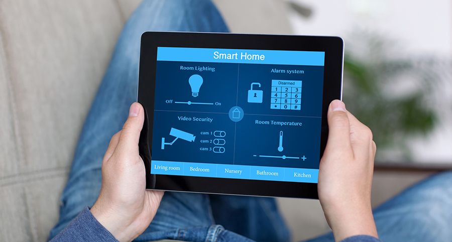 The ability to access and control security components from a mobile device is one of the top smart home trends in Mobile. Close-up of smart home security app.